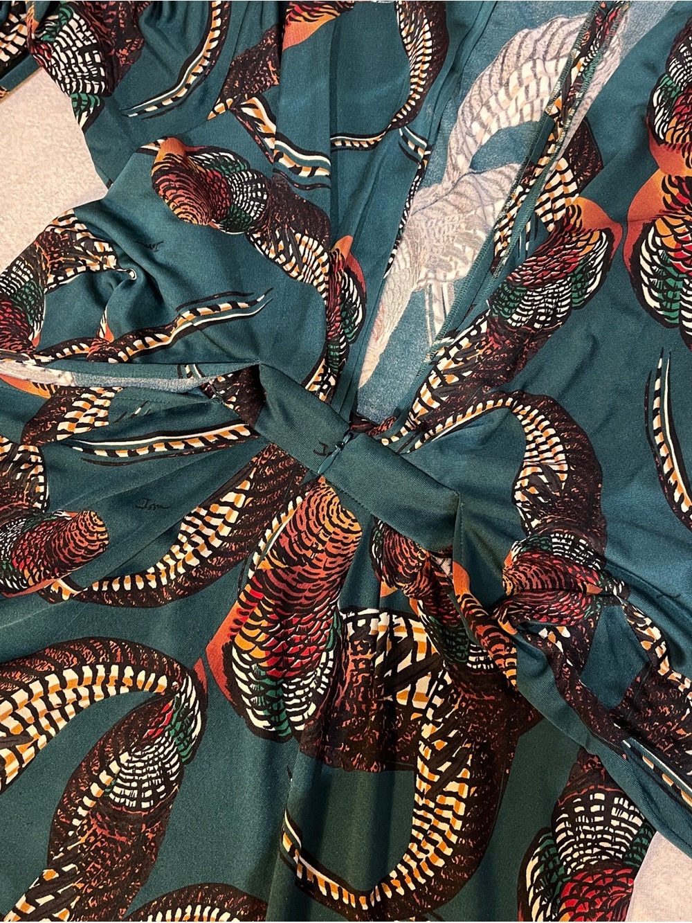 Issa London Teal Kimono Wrap/Tie Dress, Pheasants Print - Picture 5 of 10